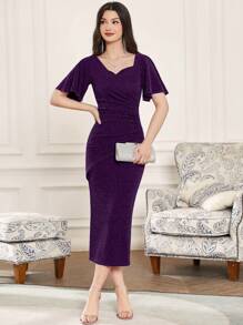 Modelyn Đầm Xù Chia màu trơn Thanh lịch - Màu tím - Xem 1