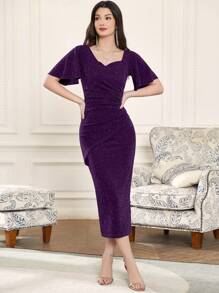 Modelyn Đầm Xù Chia màu trơn Thanh lịch - Màu tím - Xem 4