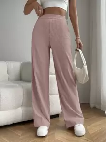 SHEIN EZwear High Waist Slant Pocket Straight Leg Pants