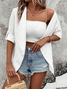 SHEIN LUNE Waterfall Collar Open Front Coat - White - View 4