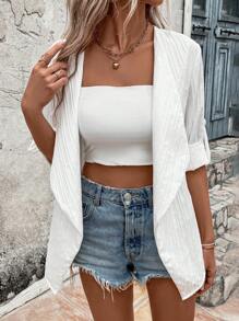 SHEIN LUNE Waterfall Collar Open Front Coat - White - View 6