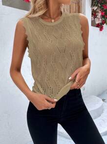 SHEIN Unity Áo len nữ vest màu trơn Giải trí - Màu Khaki - Xem 4