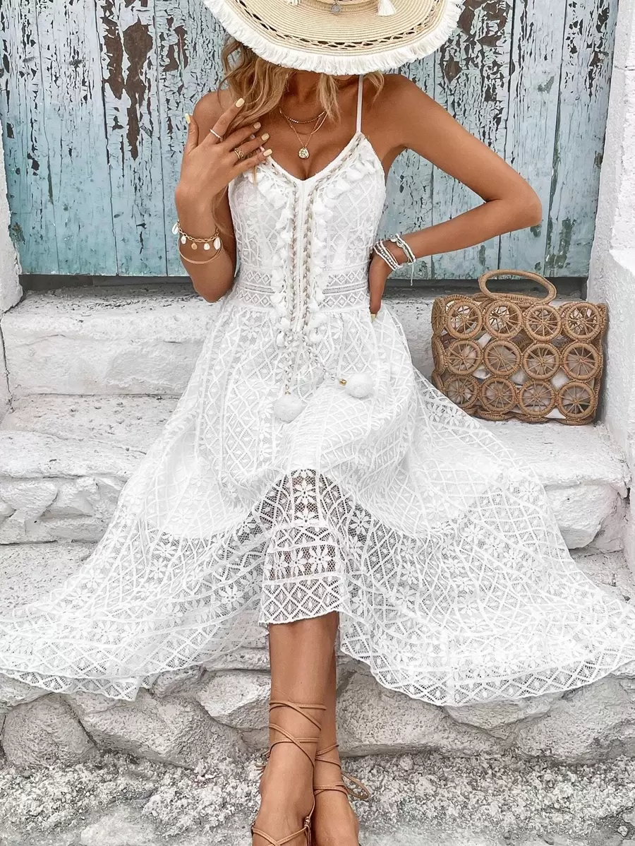 Breezaya Đầm màu trơn Boho - trắng - Xem 1