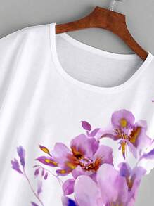 SHEIN LUNE Áo thun nữ Hoa Giải trí - trắng - Xem 5