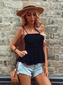 SHEIN LUNE 圓點褶邊荷葉擺吊帶上衣 - 寶藍色 - 查看 5