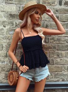 SHEIN LUNE 圓點褶邊荷葉擺吊帶上衣 - 寶藍色 - 查看 7