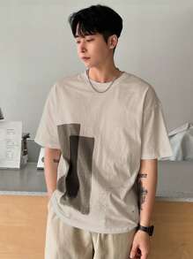 DAZY Men Cotton Colourblock Drop Shoulder Tee - Khaki - View 3