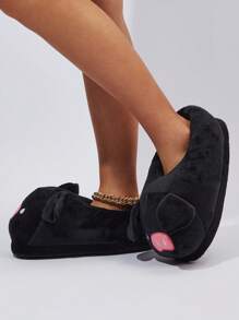 女士卡通小猪拖鞋，包头，保暖室内拖鞋，适合秋冬季 - 黑色 - 查看 6