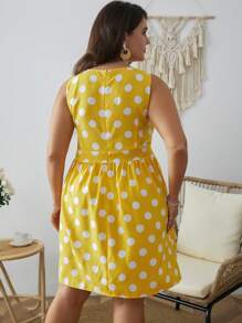 SHEIN VCAY Plus Polka Dot Print Bow Front Dress - Yellow - View 2