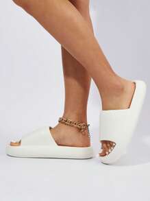 時尚白色拖鞋適用於女士單帶拖鞋 - 白色 - 查看 4