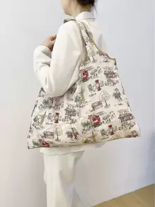 Cartoon Graphic Shopper Bag Oversized Cute , Cute , Kawaii - Multicolor - View 1
