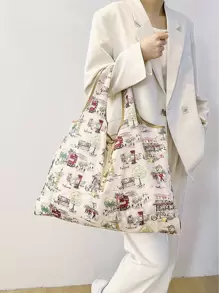 Cartoon Graphic Shopper Bag Oversized Cute , Cute , Kawaii - Multicolor - View 2