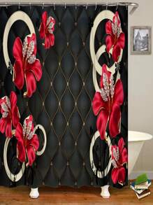 4pcs/Set Geometric & Flower Print Shower Curtain & Bath Mat, Modern Polyester Waterproof Shower Curtain & Bath Rug For Bathroom Home Bathroom Decor Summer Bathroom Accessories Back To School