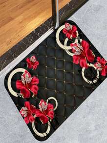 4pcs/Set Geometric & Flower Print Shower Curtain & Bath Mat, Modern Polyester Waterproof Shower Curtain & Bath Rug For Bathroom Home Bathroom Decor Summer Bathroom Accessories Back To School