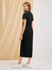 Mulvari 撞色插肩袖金屬裝飾T恤洋裝 - 彩色 - 查看 2