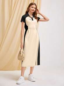 Mulvari 撞色插肩袖金屬裝飾T恤洋裝 - 彩色 - 查看 3