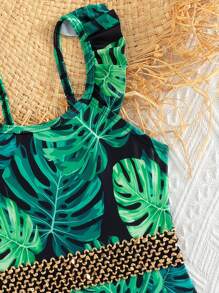 小女童1入組熱帶圖案荷葉邊連體泳衣 - 彩色 - 查看 5