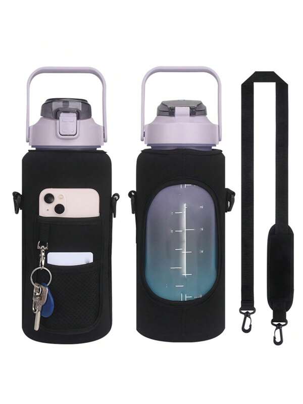 Minimalist Cup Holder Black With Strap Water Bottle Protection Sleeve