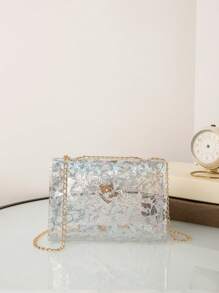 鐳射方包金屬愛心裝飾迷你 - 無色 - 查看 2