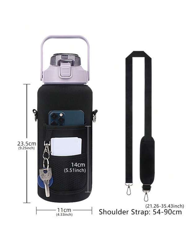 Minimalist Cup Holder Black With Strap Water Bottle Protection Sleeve