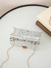 鐳射方包金屬愛心裝飾迷你 - 無色 - 查看 4