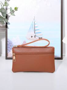 简约手机钱包 拉链 棕色 女士钱包 钱夹 钱包 - 棕色 - 查看 1