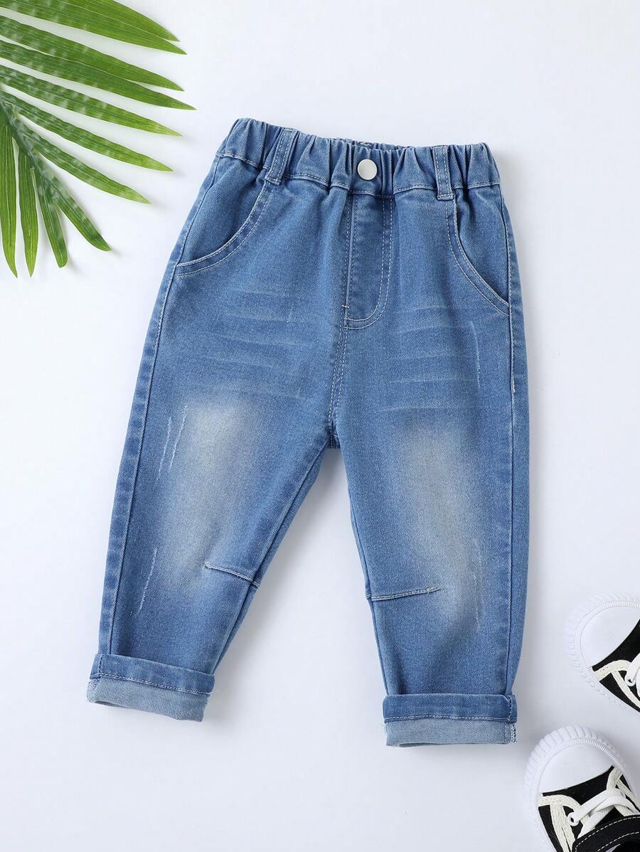 中性寶寶男童簡約休閒破洞彈性腰寬褲