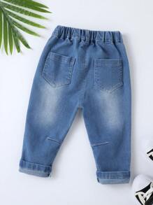 中性寶寶男童簡約休閒破洞彈性腰寬褲