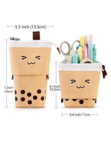 1 Túi Văn Phòng Phẩm Đồ Họa Hoạt Hình, Túi Đựng Bút Dễ Thương Có Thể Điều Chỉnh Cho Sinh Viên Văn Phòng Phẩm Tổ Chức - màu nâu - Xem 3