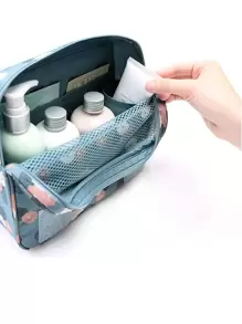 Polyester Hanging Toiletry Bag With Floral Pattern Makeup Bag Make Up Organizer For Bathroom Cruise Essential Toiletry Bags Summer Travel Essentials For Beach Vacation Holiday School Supplies Dorm Essentials Back To School - Blue - View 2