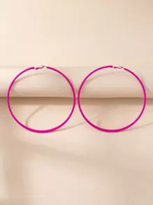 極簡圓耳環 - 玫紅色 - 查看 2