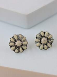 綠松石裝飾耳釘 - 米色 - 查看 3