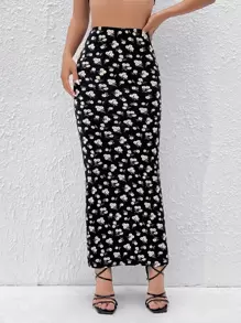 SHEIN PETITE 碎花鉛筆裙 - 彩色 - 查看 4