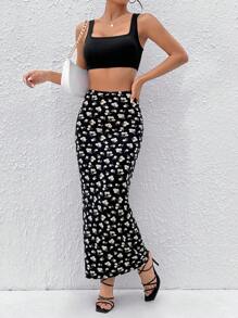 SHEIN PETITE 碎花鉛筆裙 - 彩色 - 查看 5