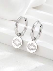 1 对 18K 镀金不锈钢邪眼吊坠耳环，适合女士派对佩戴 - 銀色 - 查看 2