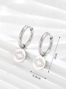 1 对 18K 镀金不锈钢邪眼吊坠耳环，适合女士派对佩戴 - 銀色 - 查看 3