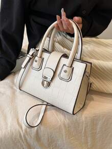 鱷魚壓紋方包小推鎖 - 白色 - 查看 1