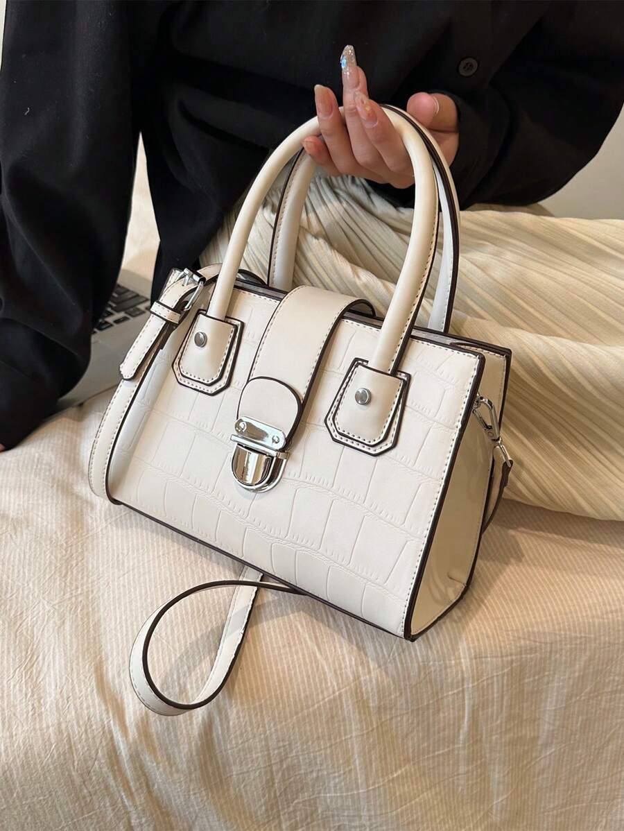 鱷魚壓紋方包小推鎖 - 白色 - 查看 1