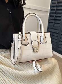 鱷魚壓紋方包小推鎖 - 白色 - 查看 4