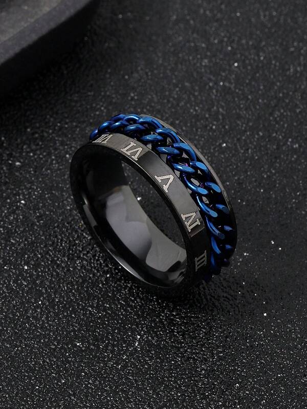 Hombres Anillo con estampado de letra con diseño de cadena