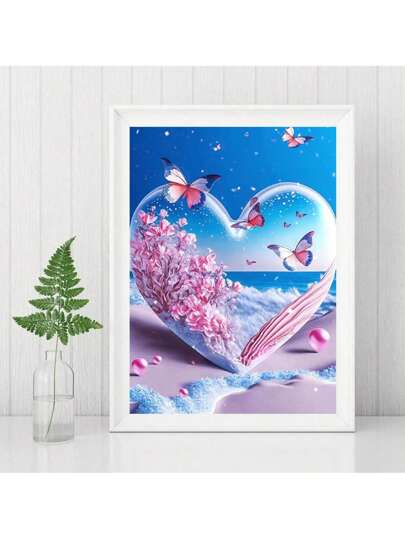 1套PMMA DIY無框鑽石畫現代蝴蝶和心形圖案DIY鑽石無框畫適合家居裝飾禮品
