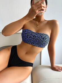 Leaf Print Bandeau Summer Beach Bikini Set - Multicolor - View 4