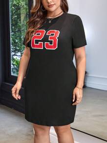 SHEIN Unity Đầm Plus Size Lá thư Giải trí - màu đen - Xem 4