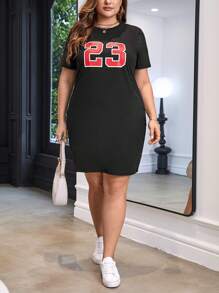SHEIN Unity Đầm Plus Size Lá thư Giải trí - màu đen - Xem 5