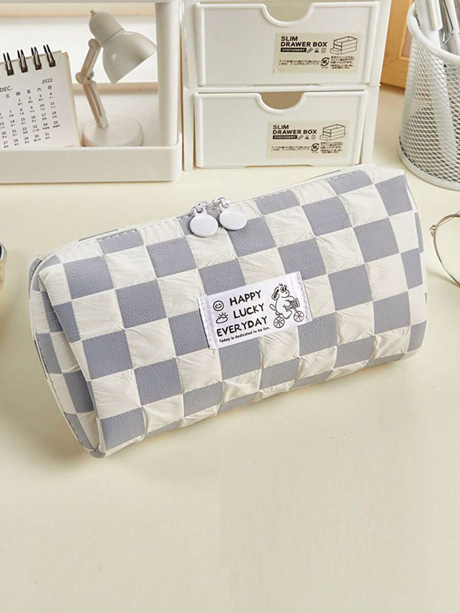 1入組卡通狗印花大鉛筆袋滌綸便攜式多用途學生筆袋 - 白色 - 查看 1