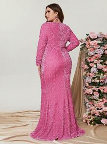 Plus Sequin Mermaid Hem Formal Dress - Pink - View 2