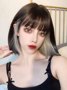 Tóc giả tổng hợp ngắn thẳng có tóc mái - Nhiều màu - Xem 3