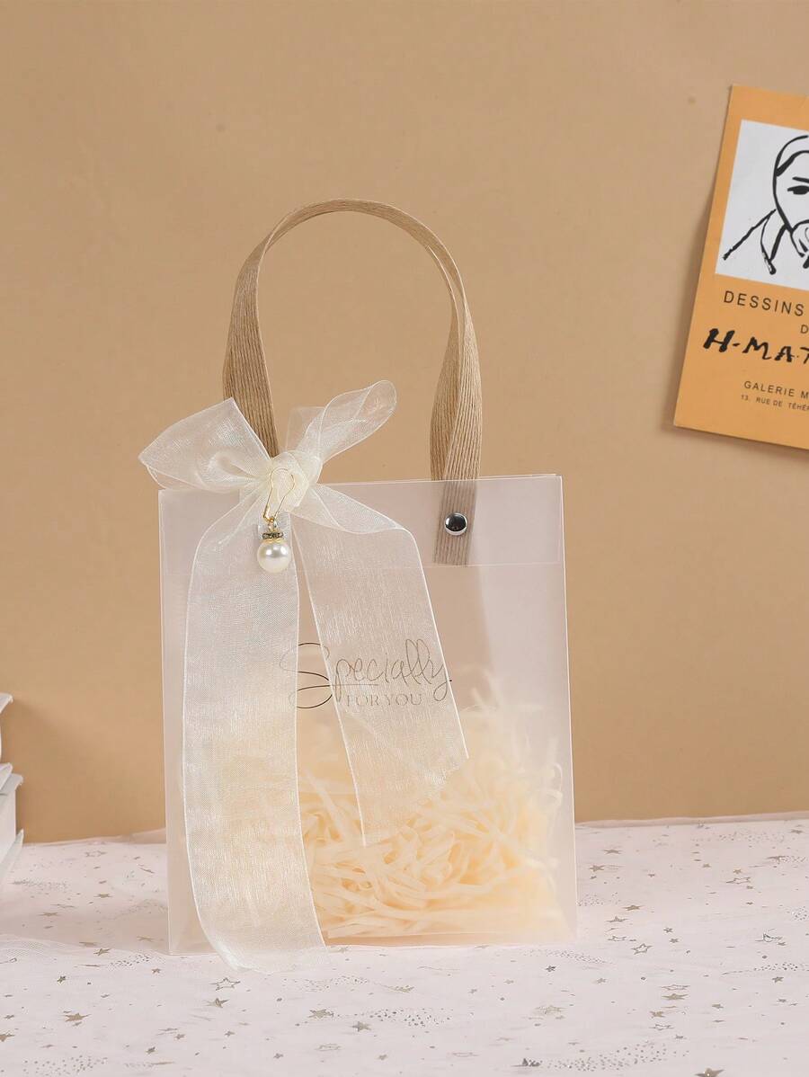 1入組PVC禮品包裝袋帶填充紙現代蝴蝶結裝飾派對禮品袋 - 香檳色 - 查看 1