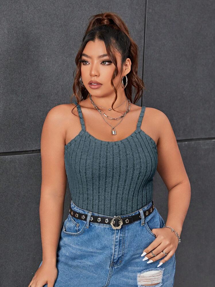 SHEIN EZwear プラス 無地柄 キャミトップ - ティールブルー - 見る 3