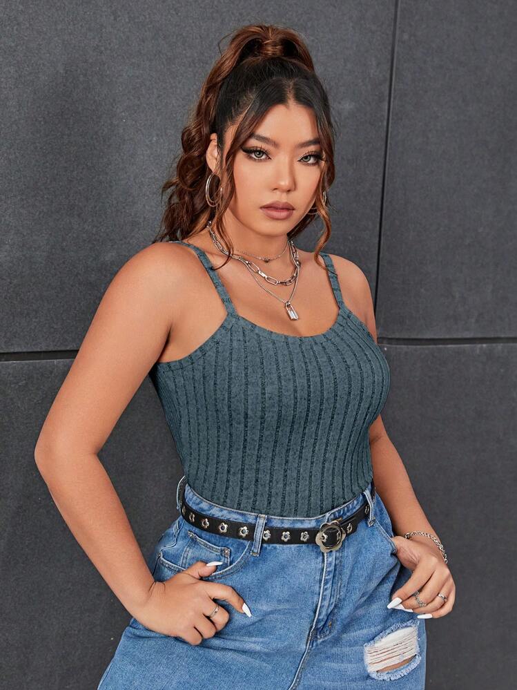 SHEIN EZwear プラス 無地柄 キャミトップ - ティールブルー - 見る 5